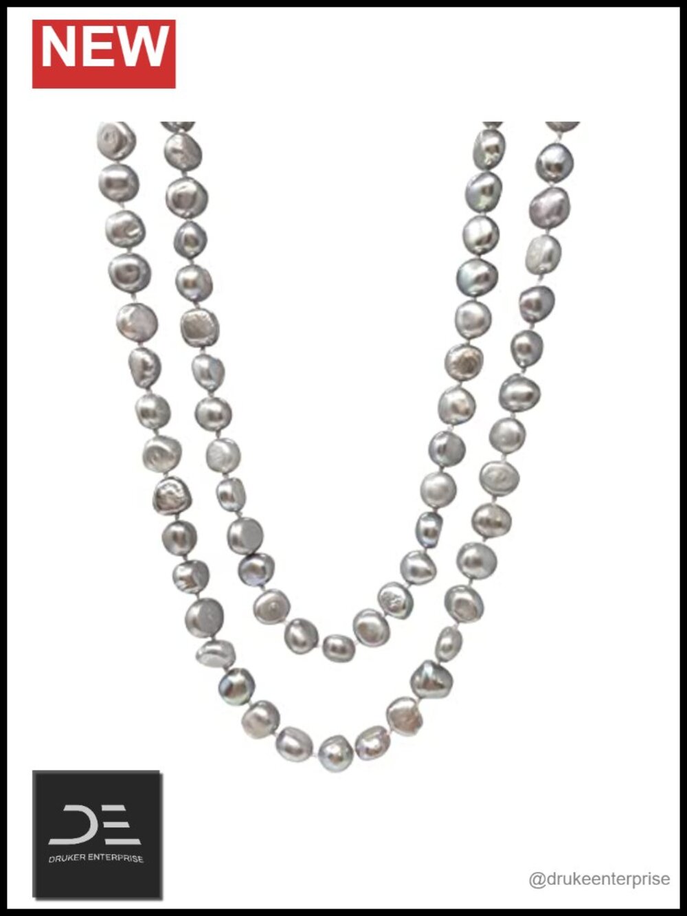 Natural Freshwater Cultured Pearl Necklace 8-9mm Baroque 48 Inch Rope Chain